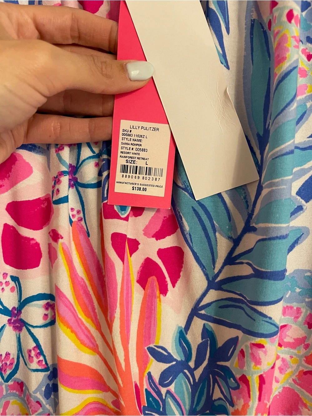NWT Lilly Pulitzer Off-Shoulder Tropical Print Romper in Pink, Blue & Orange - Picture 4 of 5